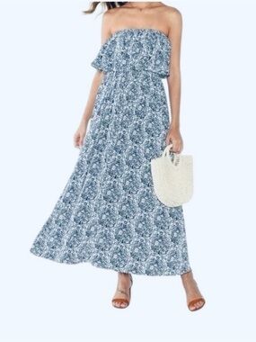 Yidarton Maxi Dress Strapless Ruffle Casual Summer Boho Dress Size M
